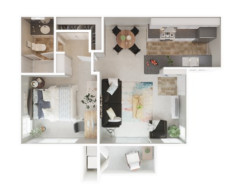 Floor plan for 1 bed, 1 bath, 618 sqft